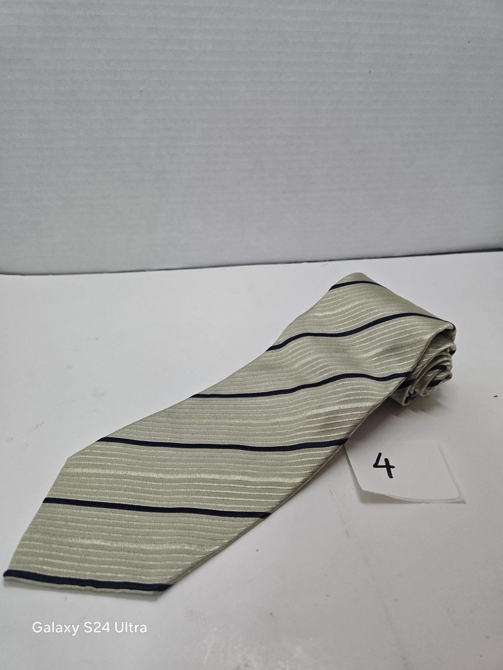 Venezia Light Gray Tie with Navy Stripe